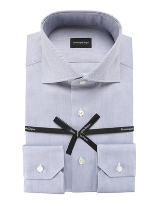 NWT ERMENEGILDO ZEGNA DRESS SHIRT blue white cotton check luxury 42 16 1/2
