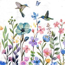 (2) Servilletas de papel para bebidas decoupage/medios mixtos - flores y pájaros