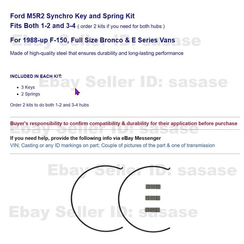 M5R-2 5 Speed Synchro Spring & Key Kit fits Gears 1-2 & 3-4 also FS Bronco F150 - Picture 2 of 4