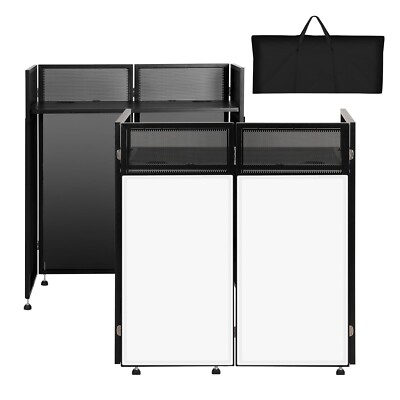 LUCKUP DJ Facade Booth with White & Black Scrim, Foldable DJ Table Station
