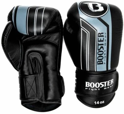 BOOSTER FIGHTGEAR BOOSTER Boxhandschuhe BGVL 9 Schwarz/Grau Kickboxen Boxen 10 12 14 16 oz Leder