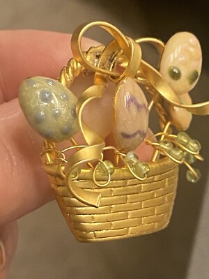 Vintage 1960 s Easter Eggs In Basket Enamel Brooch Pin