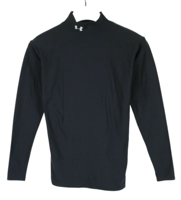 UNDER ARMOUR Sweatshirt Homme SMALL Noir Stretch Col Montant Pullover Logo - Photo 1/4