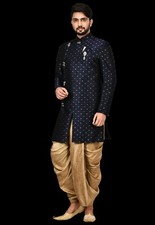 Readymade New Men Navy Blue Fancy Shewani with Dhoti Style Bottom Size 38 