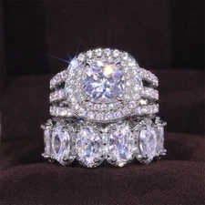 Gorgeous 2pc/Set Silver Plated Rings for Women Cubic Zirconia Wedding Jewelry