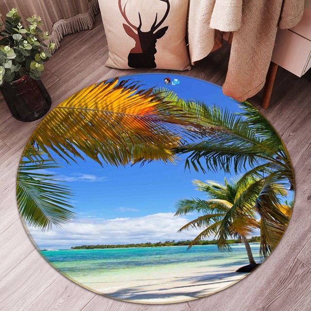 3D Sandy Beach 8 Non Slip Rug Mat Room Mat Round Quality Elegant Photo