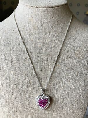 925 Sterling Silber Echt Rubin Herz Anhänger Halskette