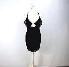 Pretty Little Thing - NEW - Black Mesh Cowl Bralet Detail Ruched Dress - UK 12