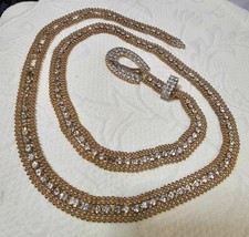 Vtg Goldtone Metal Fashion Belt Lady Woman w/ Clear Stones