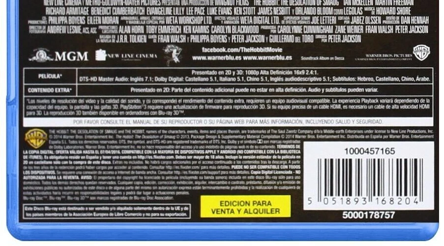El Hobbit: La Desolación de Smaug Blu-ray 3D + 2 Blu-ray ( 8 Abril 2014 descata