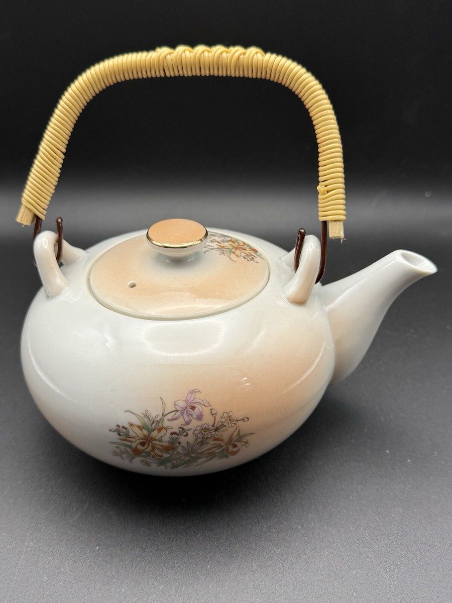 Vintage Japan Floral Colorful Mini Teapot Birds Gold Color Lining
