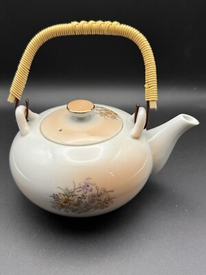 Vintage Japan Floral Colorful Mini Teapot Birds Gold Color Lining