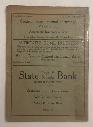 1932 Mt. Pleasant , IA Mt. Pleasant Telephone Co. Directory - Picture 6 of 6