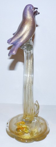 STUNNING ALFREDO BARBINI MURANO MCM LAVENDER GOLD AVENTURINE BIRDS ON BRANCH - Picture 5 of 14