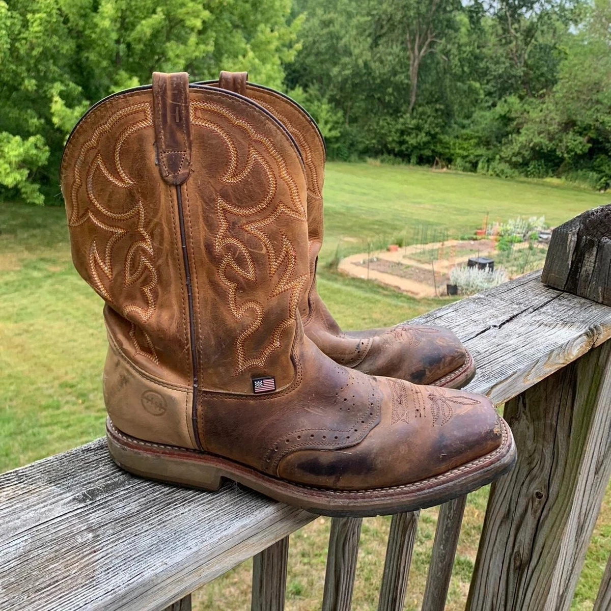 Light brown Chestnut Leather DOUBLE H Steel Toe Cowboy Boots Flat