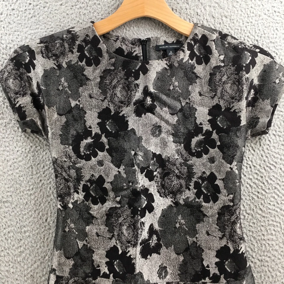 Banana Republic Mini Short Dress Womens 0 Black Wool Blend Floral Short Sleeve - Image 2 of 4
