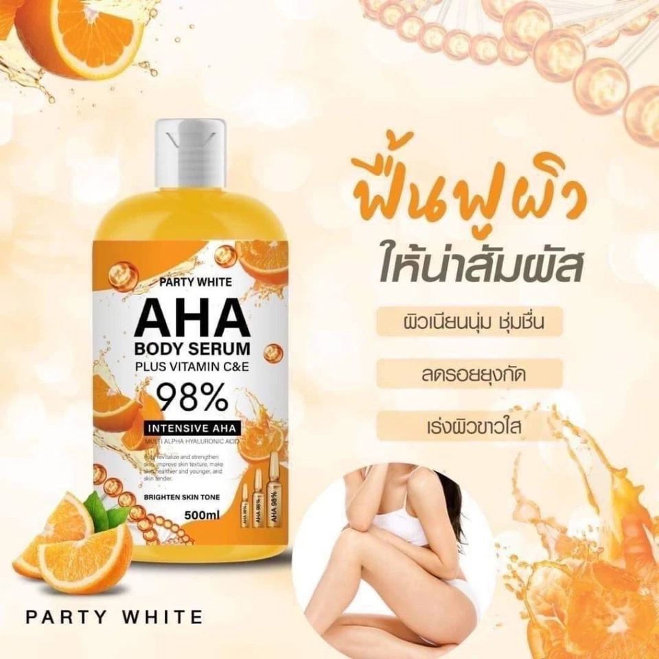 PARTY WHITE AHA 98% Body Serum & Lotion Orange Brighten Skin 500ml. - Image 2 of 3