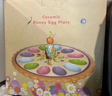 Vintage Cracker Barrel Bunny Egg Plate Easter Eggs Ceramic Egg Plate