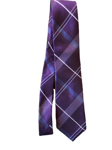 Michael Kors Mens Tie Purple Blue Plaid Silk 3" x 58" Logo - Picture 2 of 10