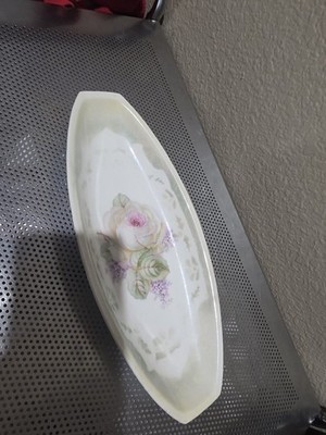 vintage THREE 3 CROWNS CHINA GERMANY OPAQUE FLORAL SMALL OVAL SERVING DISH VOWL