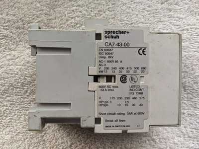 SPRECHER + SCHUH Industrial Electrical Contactor P/N: CA7-43-00 + FREE PRIORITY