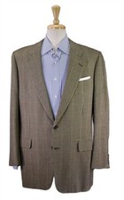 Hickey Freeman Brown Tan Houndstooth Windowpane Wool Cashmere 2-Btn Blazer 43L