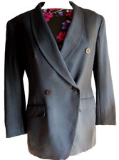 "Jones New York" VTG. Navy Blue Double Breasted Linen Blazer Sz. 8-10