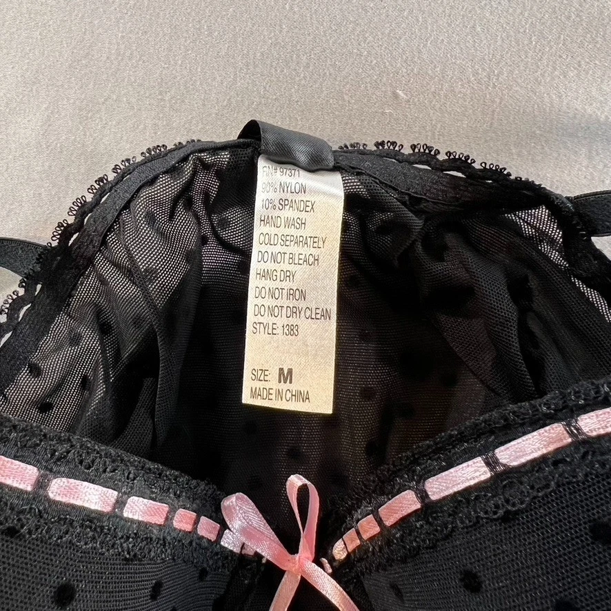 Donna L’oren Negro Lunares Malla Bustier Top M Rosa Lazo Lencería Y2K Coqueta Foto 2 de 4