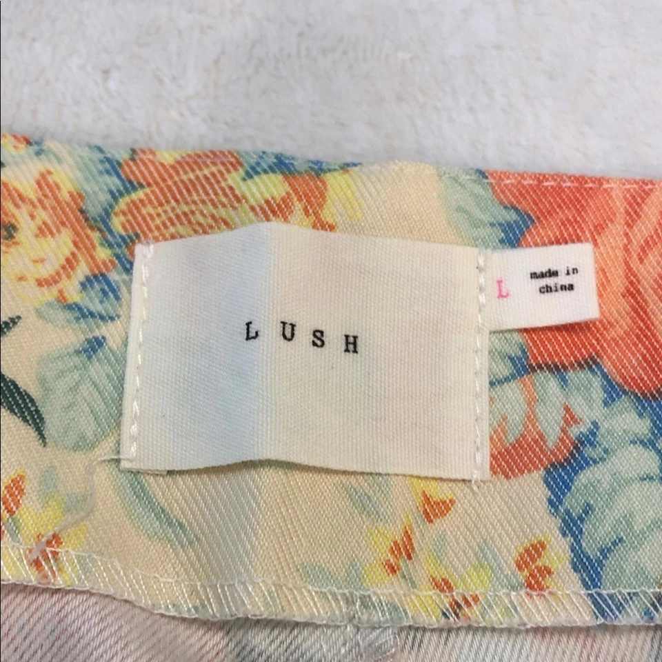 Exuberante Multicolor Floral Cottage Core Dobladillo Festoneado Pantalones Cortos Mezcla Algodón Talla LG Foto 4 de 4