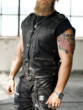 Men's Black Leather Biker Vest Motorcycle Club Gothic Riding Gear Apparel