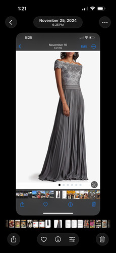 Tadashi Shoji Sequinlace pleated chiffon Gown in Dark Gray.  Full Length