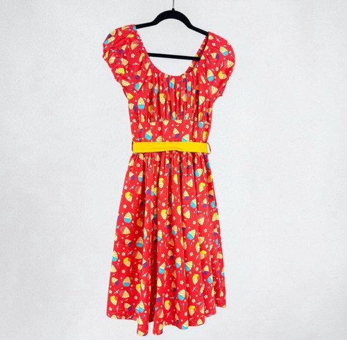 Disney Dress Shop Dole Whip Pineapple Dress Small Retro Fit Flare Belted