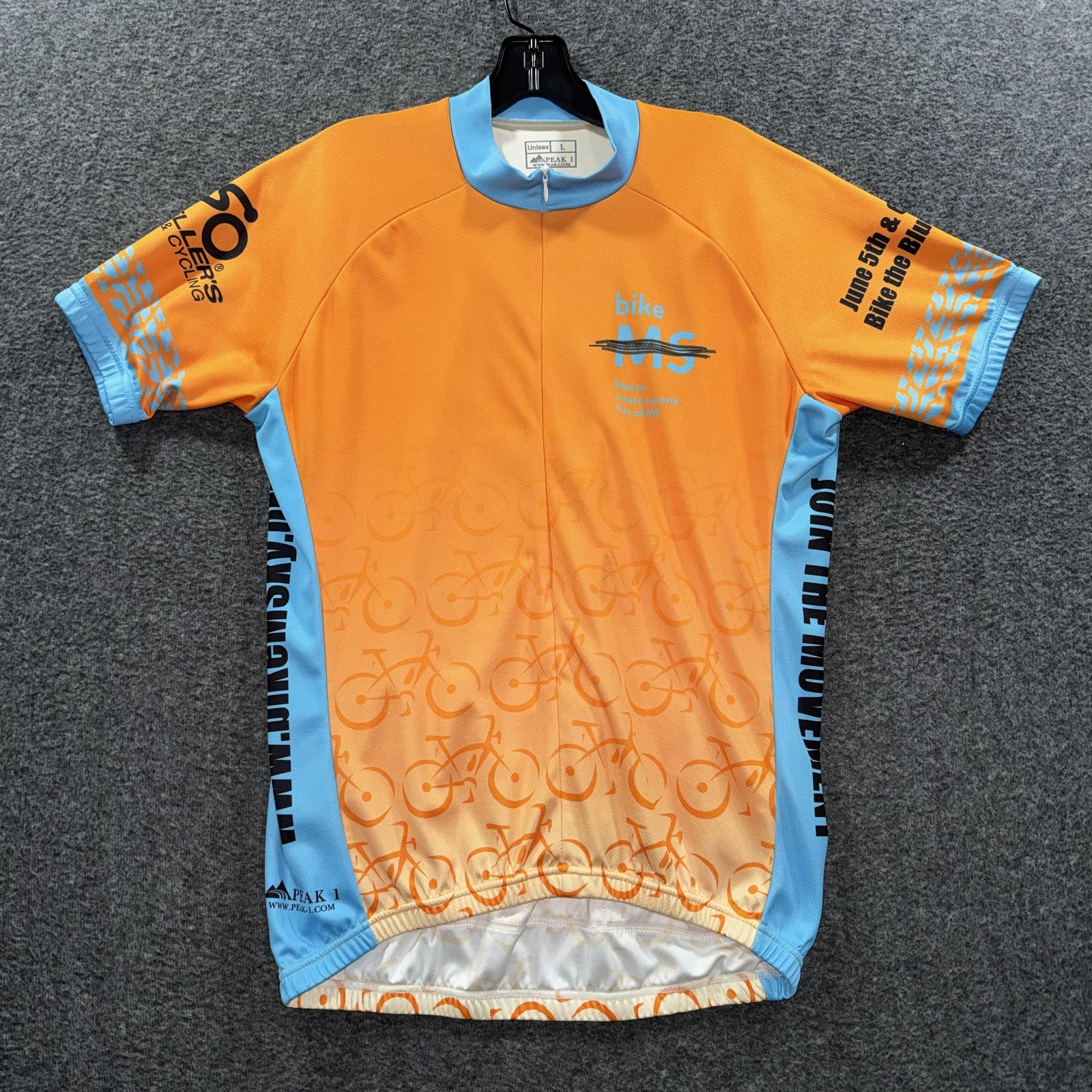 Peak 1 Bike MS Jersey 2010 Mens Large Orange Short Sleeve Full Zip Cycling 2010