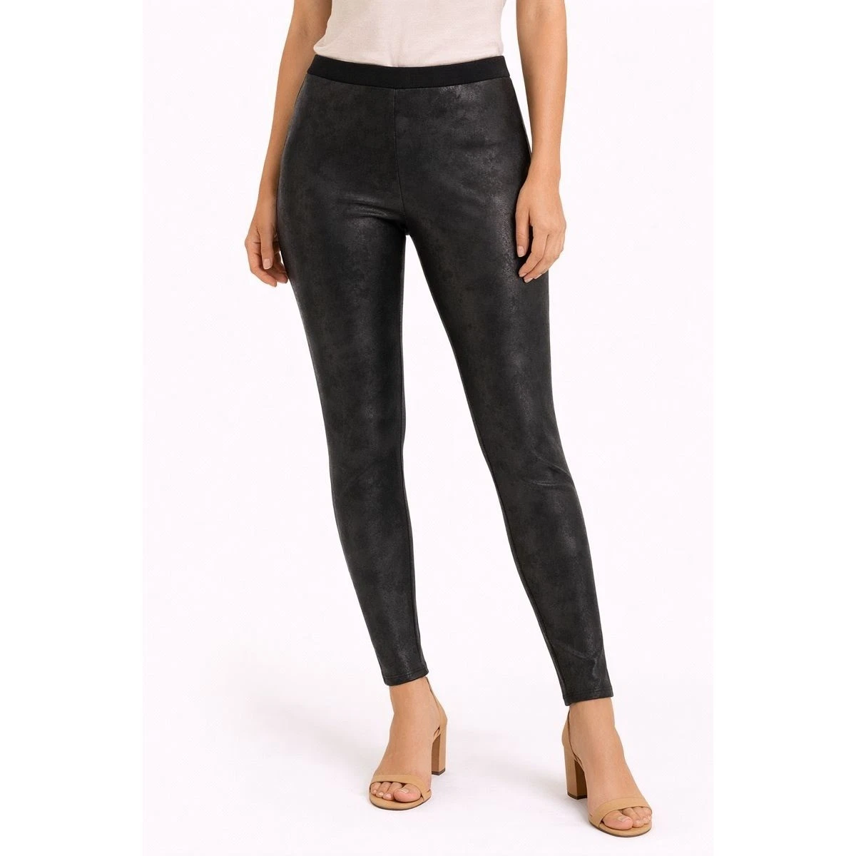 Leggings Donna In Raso Lucido, Effetto Seta, Con Zip, Taglia Unica, Neri