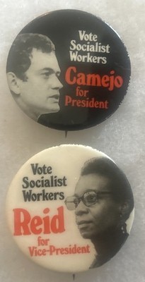 Vote Socialist Workers Camejo Reid  1 3/4  pinback button pin