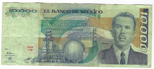 Banknote Mexico 10000 Pesos 1985 P89a, Series KM