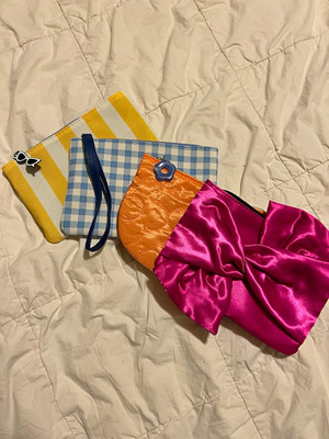 Ipsy 4pc Zipper Makeup Bag Pouch Bundle Multicolor Pink Orange Blue Yellow