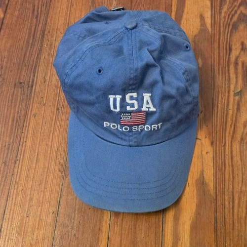 Polo Sport Ralph Lauren USA Flag Hat Blue Vintage 90s Adjustable Strapback Cap