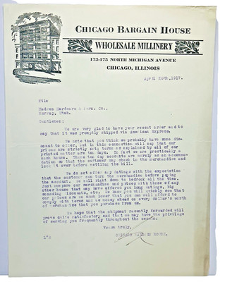 1917 Letterhead Chicago Bargain House Michigan Avenue Building Vignette Antique