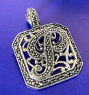 Vintage Signed "P" Thailand 925 Sterling Silver Marcasite Pendant Chain Necklace — photo 5