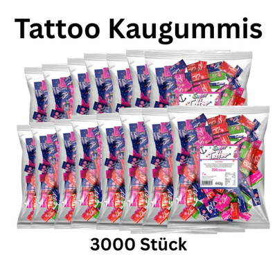 3000 Tattoo Kaugummi einzeln verpackt XXL Großpackung Vorrat Big Box Süßigkeiten