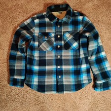 Eddie Bauer Sherpa Plaid Shirt Jacket Snap Closures Two Snap Close Pockets Sz 8