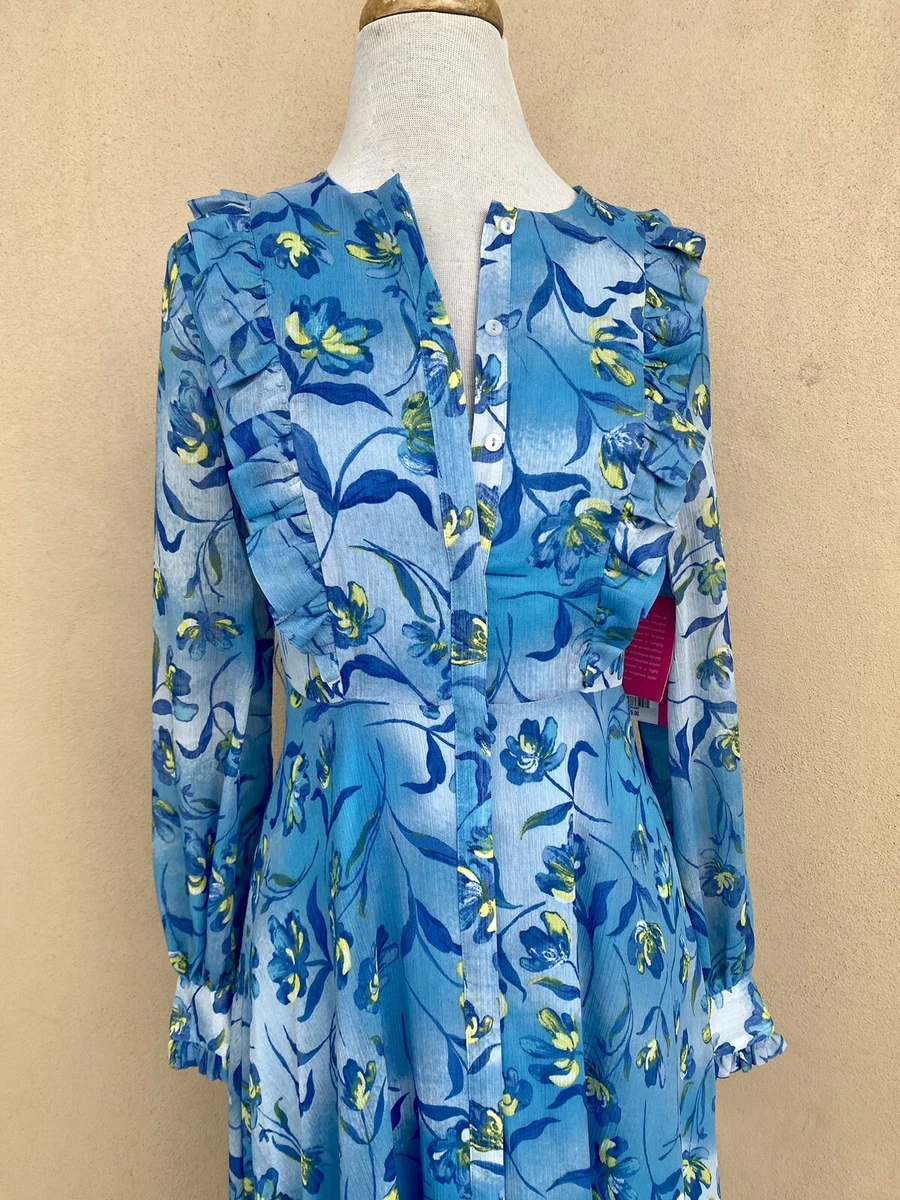 NWT Prabal Gurung for JCPenney Blue Floral Maxi Dress XS Ruffled  Cottagecore