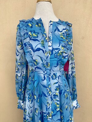 NWT Prabal Gurung for JCPenney Blue Floral Maxi Dress XS Ruffled  Cottagecore | eBay