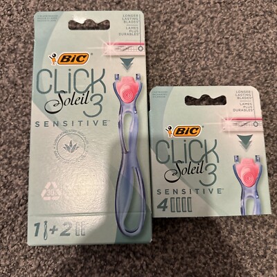 BIC Click Soleil 3 Sensitive Nachfüllbarer Damenrasierer & 4er Pack Rasierklingen Neu in OVP