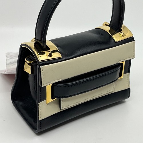 Valentino Tachuelas Mini Bolso de Mano 2 Vías Negro Blanco Borde Auténtico De Japón - Imagen 4 de 24
