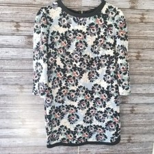 Xhilaration Women's Dress Size M Floral Print Puffed 3/4-Length Sleeves Back Zip