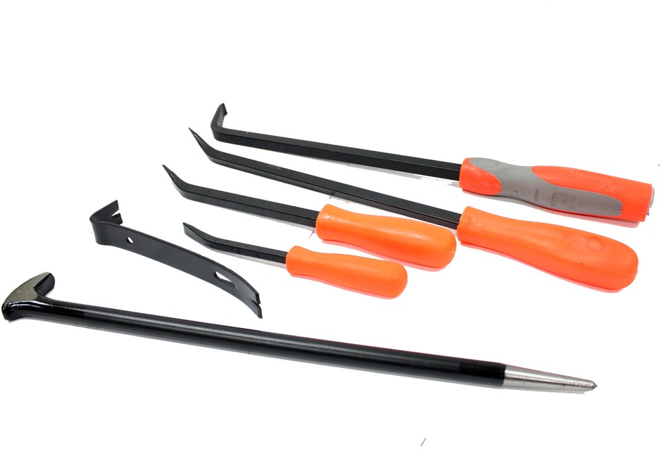 6pc Mechanic Pry Bar Tool Set Automotive Shop Tools Heel Flat Curved