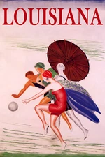 Louisiana Beach Summer Fashion Girls Sun Umbrella Vintage Poster Repro FREE S/H