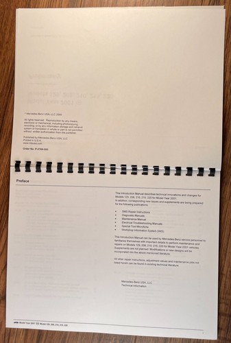 2001 MERCEDES Models 129, 208, 210, 215, 220 service manual Preliminary OEM USA - Picture 3 of 3